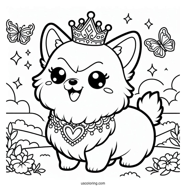 Kawaii Queen_s Corgi Coloring Sheet
