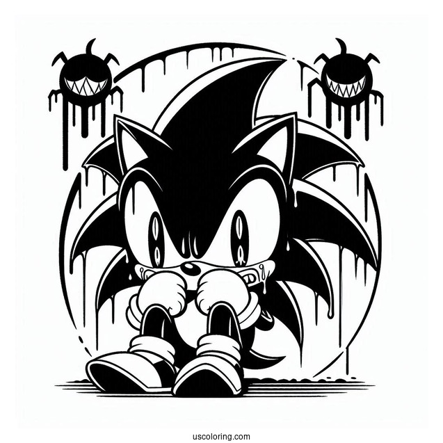 Scary Sonic Exe Coloring Page In Front Of Crying Tails