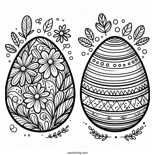 Easter Egg With Stripes And Flowers Coloring Sheet