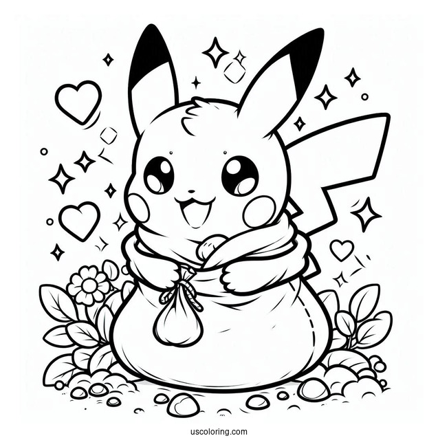Chibi Pikachu In A Bag Coloring In
