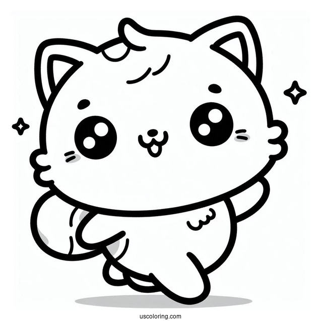 Smiling Kawaii Cat Running Coloring Page