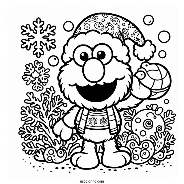 Elmo With Christmas Reef To Color