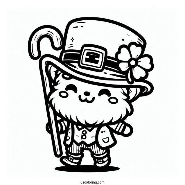 St. Patrick's Day Coloring Page Kawaii Leprechaun With A Cane