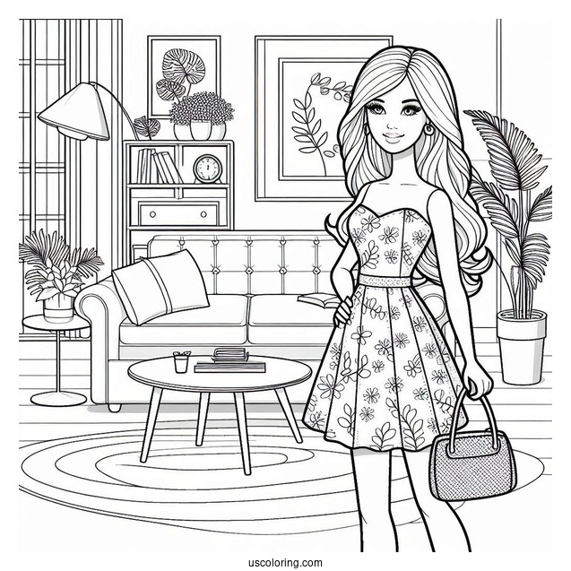 Barbie Doll In Living Room To Color