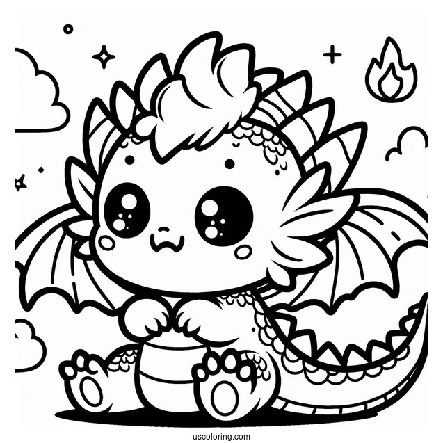 Coloring Sheet Of An Adorable Kawaii Dragon
