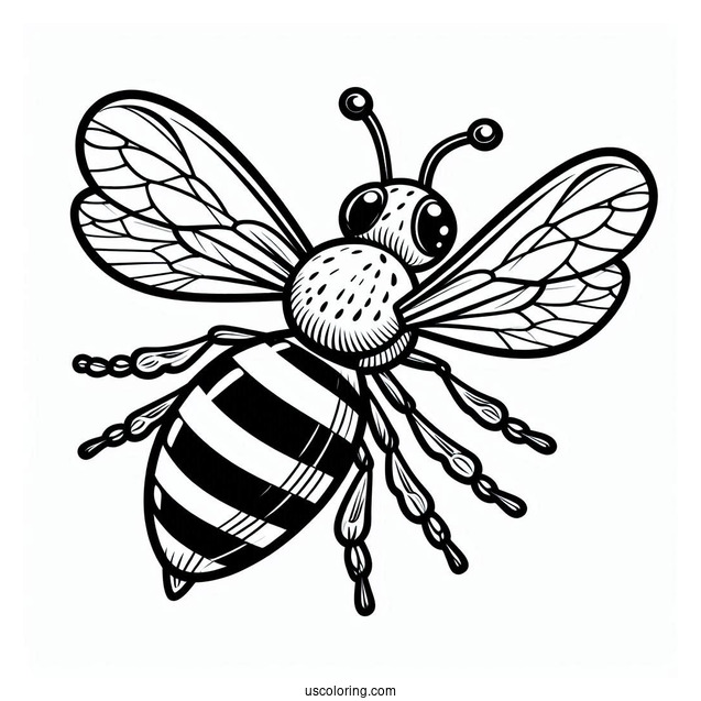 Large Bee Coloring Page With Glossy Eyes