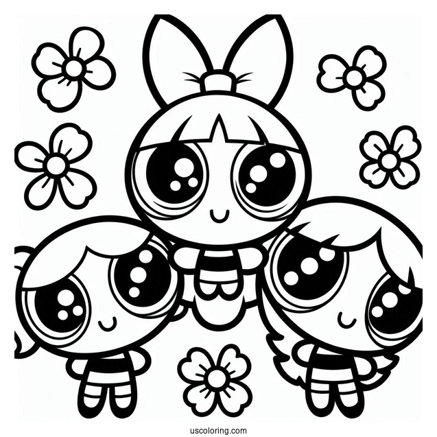 Kawaii Themed Powerpuff Girls Coloring Page