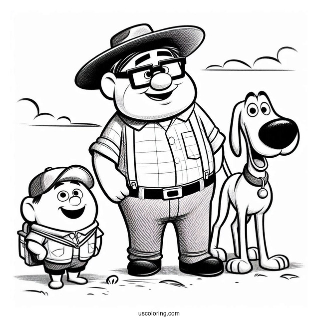 Pixar Coloring Page of Carl, Russel, And Dug In Up