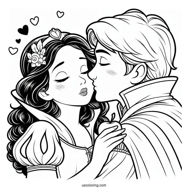Snow White Being Kissed By The Prince Coloring Sheet