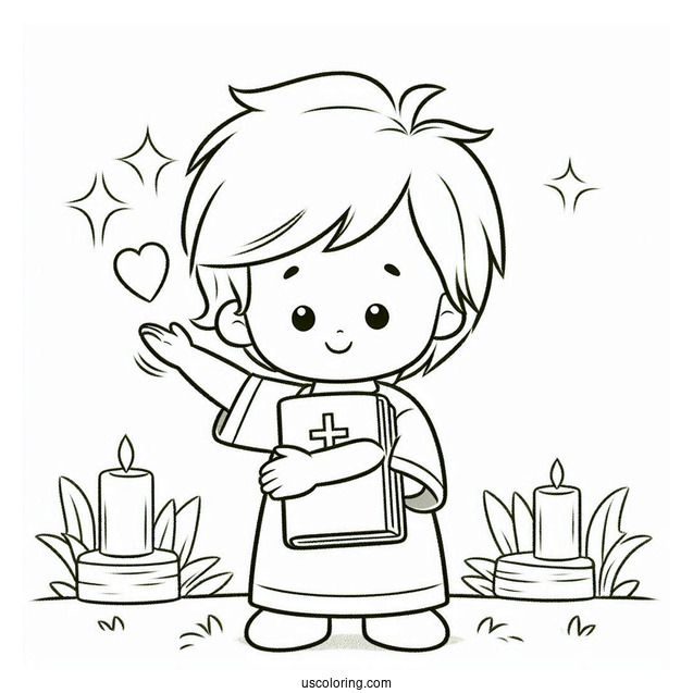 Easy Precious Moments Coloring Page Of Boy Holding Bible