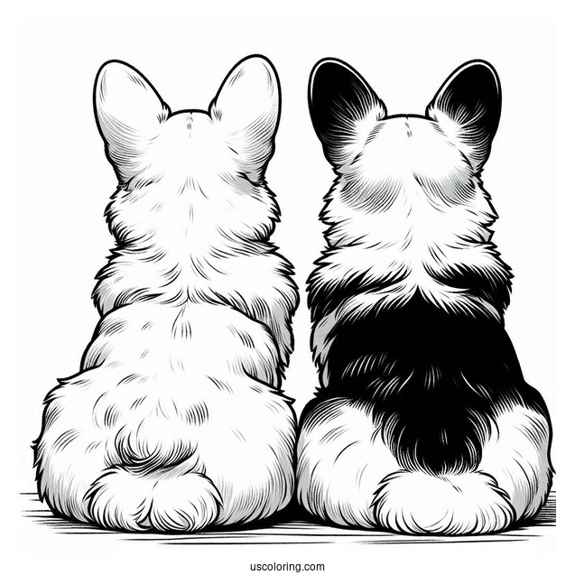 Back View Of Two Corgi Coloring Page Splooting