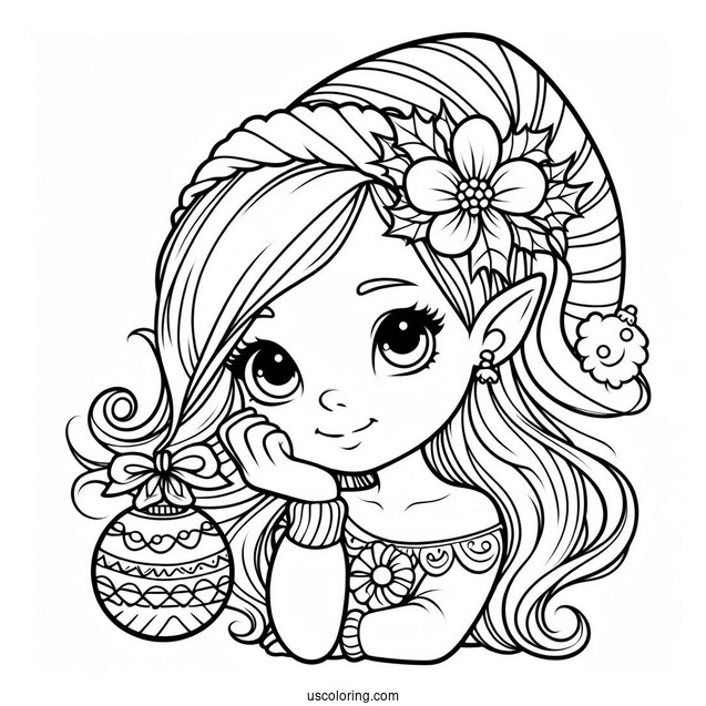 Girl Christmas Elf Coloring Page For Kids