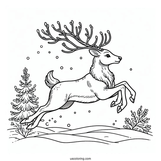 Reindeer Leaping Through The Snow To Color