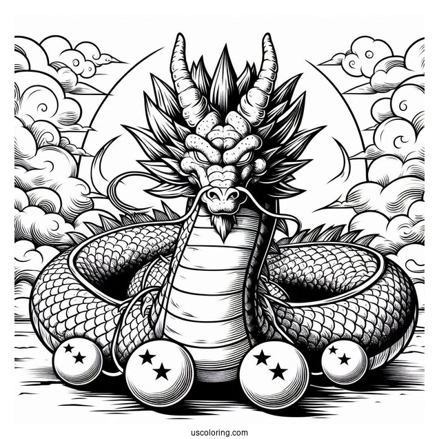 Detailed Shenron Dragon With Balls Coloring Page