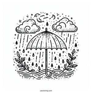 Rain Coloring Page Of Simple Umbrella Outline