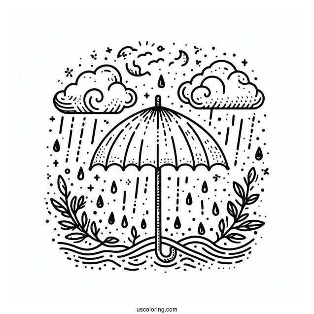 Rain Coloring Page Of Simple Umbrella Outline