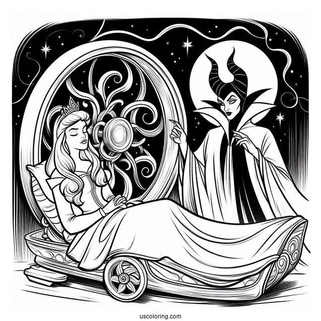 Sleeping Beauty Coloring Page Of Maleficent Guiding Princess Aurora To The Spinning Wheel