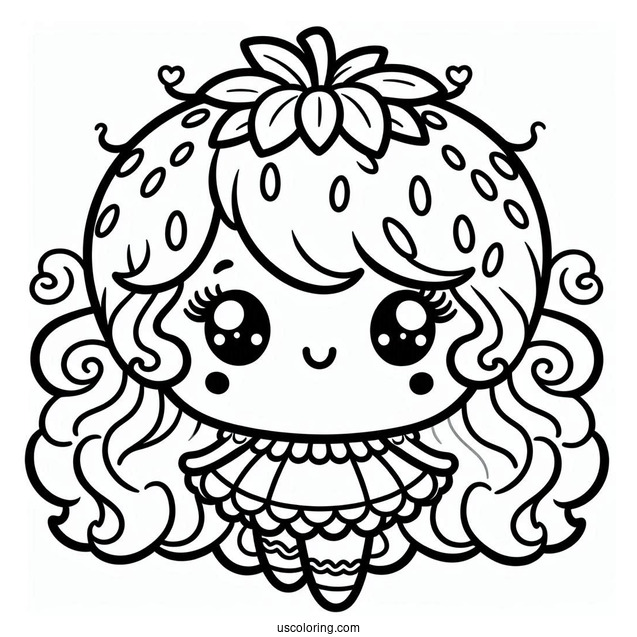 Kawaii Strawberry Shortcake Coloring Page With Large Strawberry