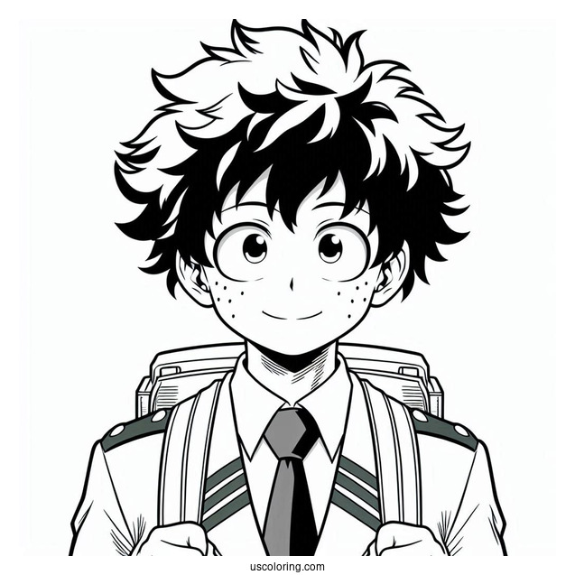 Deku Coloring Page In Front Of UA High School