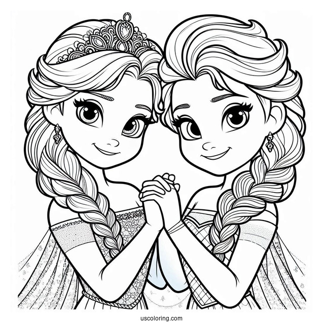 Elsa And Sister Holding Hands Coloring Sheet