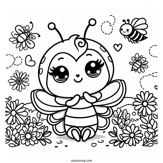 Happy Bee Coloring Page Flashcard For Kids