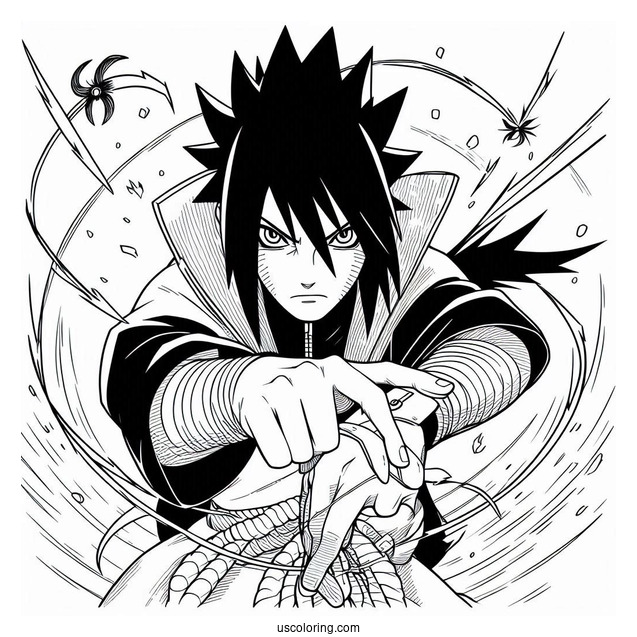Uchiha Sasuke Coloring Page Using Chidori In Battle