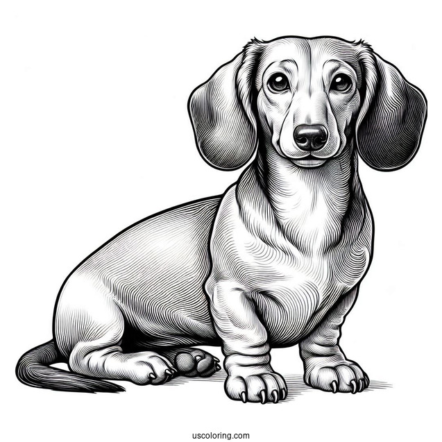 Realistic Dachshund Coloring Page Sitting