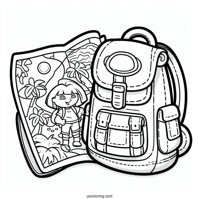 Simple Coloring Page Doras Map And Backpack