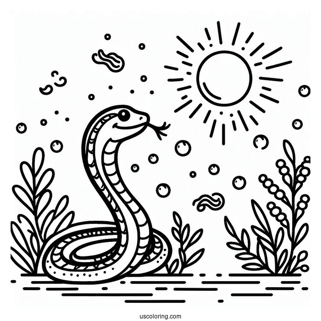 Coloring Page Of a Sea Snake In The Water