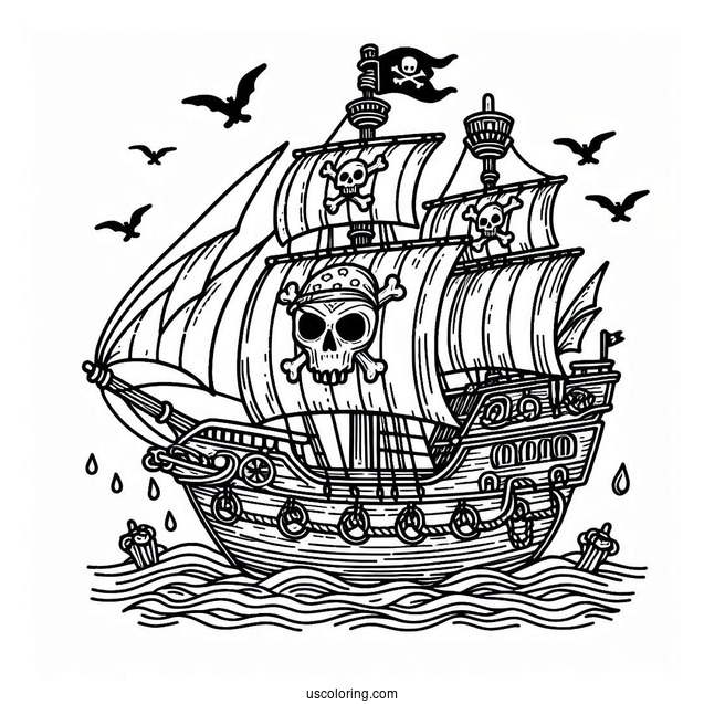 Pirate Ship With Skull And Bones Coloring Page