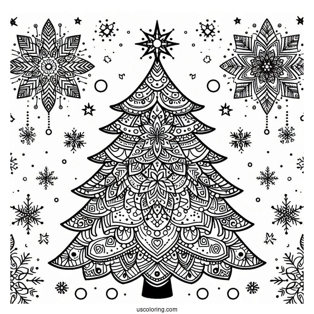 Christmas Tree Mandala Coloring Picture