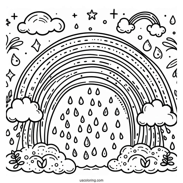 Rain Coloring Page Of Raindrops And Rainbows For Preschoolers