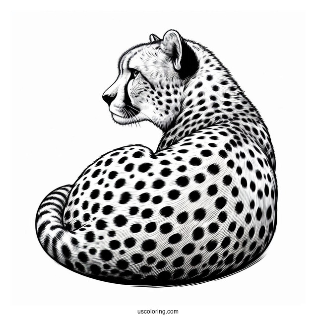 Back View Of Realistic Adult Cheetah Coloring Page