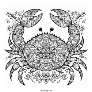Floral Mandala Crab Coloring Page