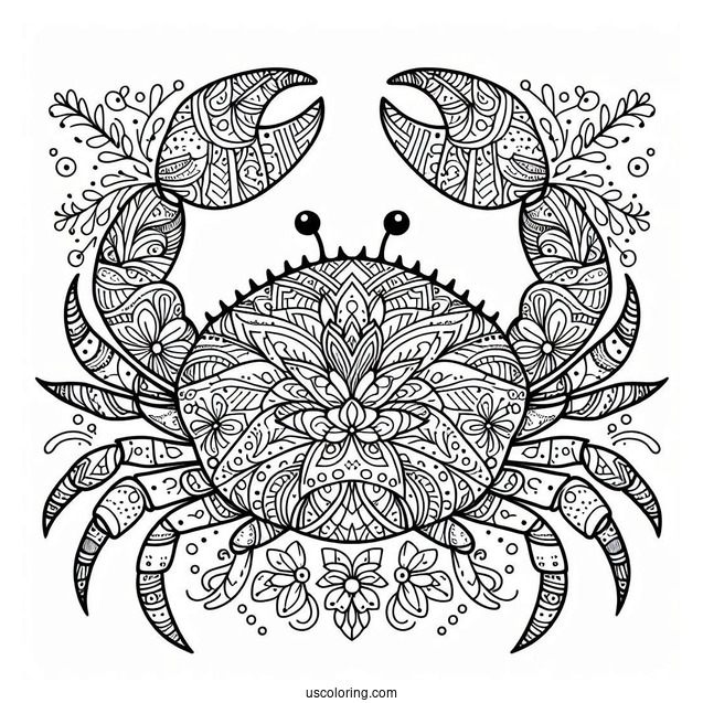 Floral Mandala Crab Coloring Page