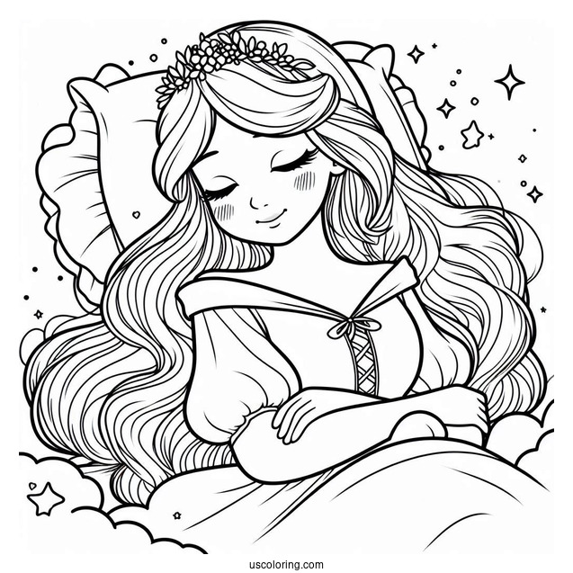 Young Sleeping Beauty Aurora Coloring Sheet For Kids