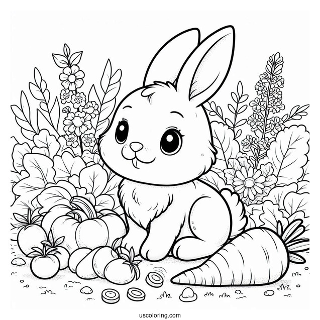 Rabbit In Veggie Patch To Color