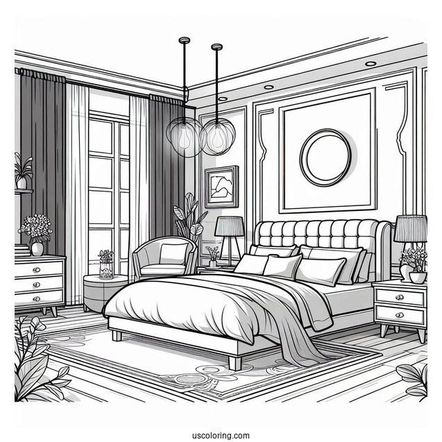 Sleek Modern Bedroom Coloring Page