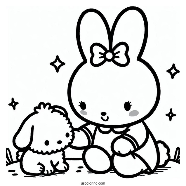 Miffy Coloring Page Playing With Her Dog Snuffy