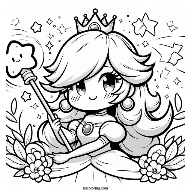 Rosalina Coloring Page Smiling While Holding Star Wand
