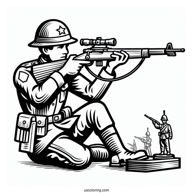 Classic Toy Soldier Coloring Page Aiming Gun