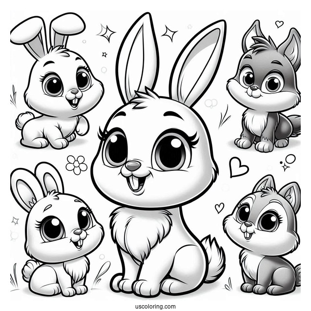 Sunny Bunnies With Hopper, Shiny, Iris, Big Boo, Turbo, And Gray Wolf