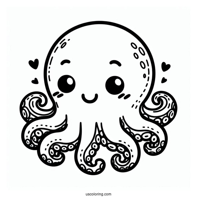 Easy Blushing Octopus Coloring Page For Preschoolers