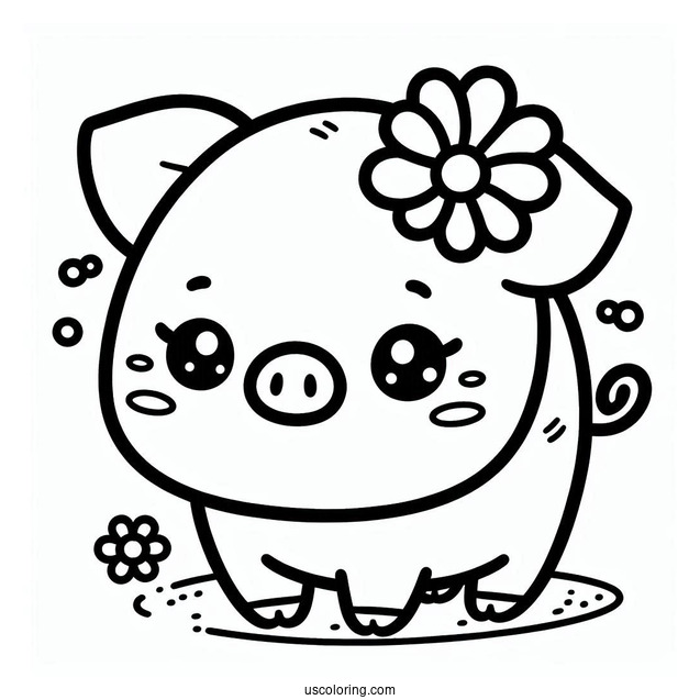 Cute Kawaii Pig Coloring Sheet