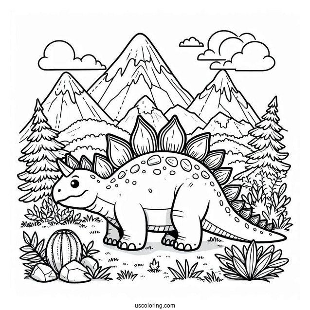 Stegosaurus Coloring Page In The Mountains