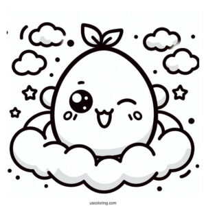 Tamagotchi Coloring Pages Of Winking Moriritchi On The Clouds For Kids