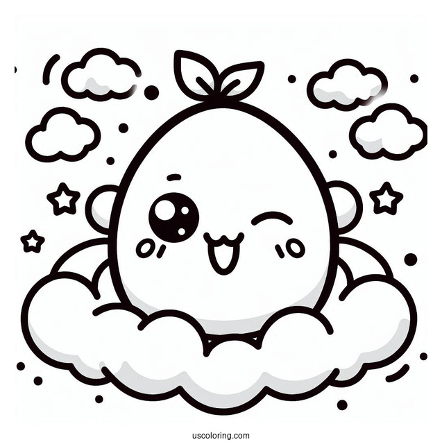 Tamagotchi Coloring Pages Of Winking Moriritchi On The Clouds For Kids