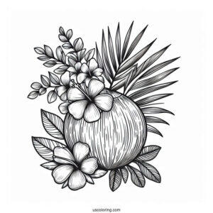 Full Page Flowers And Coconut Coloring Page