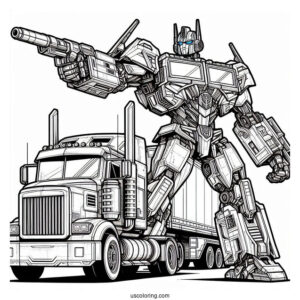 Autobot And Truck Optimus Prime Coloring Page