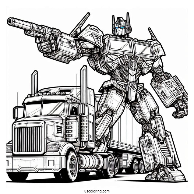 Autobot And Truck Optimus Prime Coloring Page